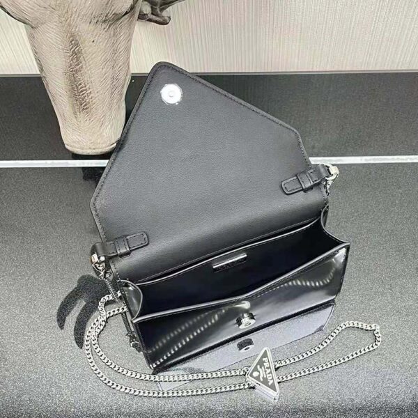 Prada Women Brushed Leather Shoulder Bag-Black - Image 7