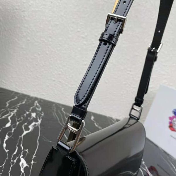 Prada Women Brushed Leather Shoulder Bag-Black - Image 7