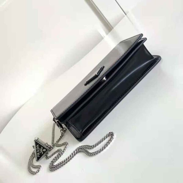 Prada Women Brushed Leather Shoulder Bag-Black - Image 6