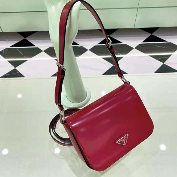 Prada Women Brushed Leather Shoulder Bag-Red - Image 2