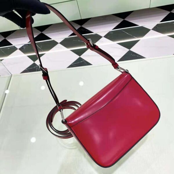 Prada Women Brushed Leather Shoulder Bag-Red - Image 5