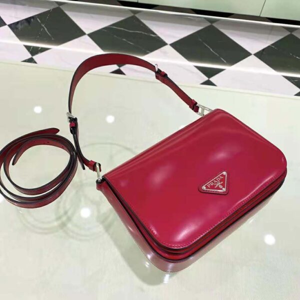 Prada Women Brushed Leather Shoulder Bag-Red - Image 4