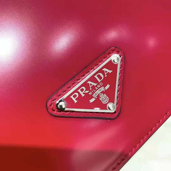 Prada Women Brushed Leather Shoulder Bag-Red - Image 9