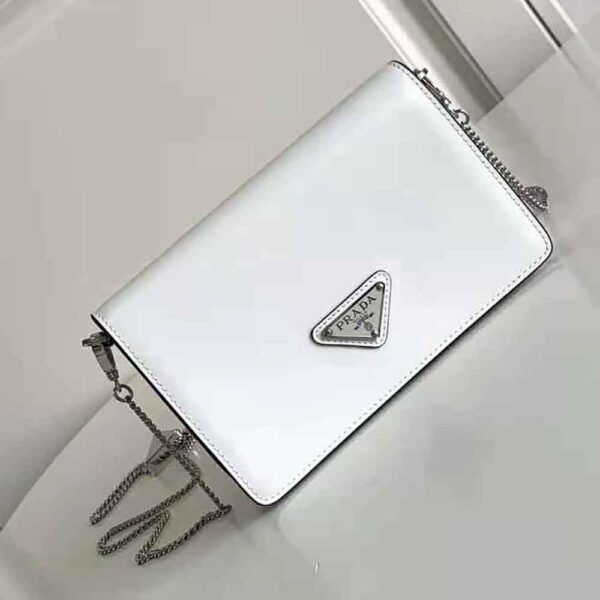 Prada Women Brushed Leather Shoulder Bag-White - Image 2