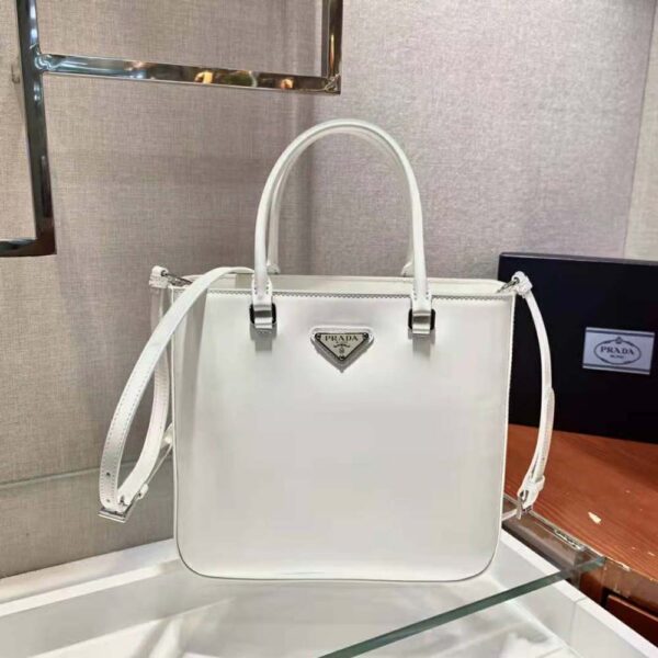 Prada Women Brushed Leather Tote Bag-White - Image 2