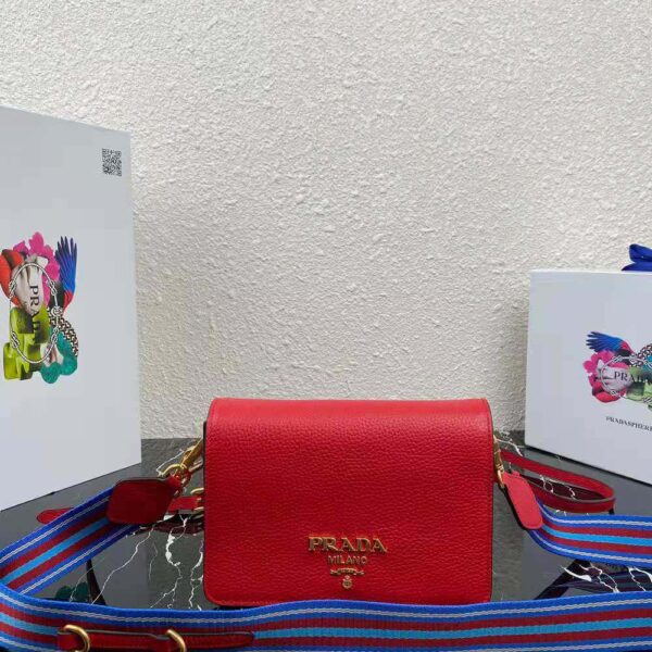 Prada Women Calf Leather Shoulder Bag-Red - Image 2
