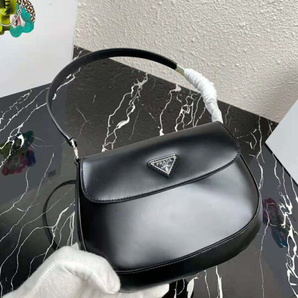 Prada Women Cleo Brushed Leather Dhoulder Bag with Flap-Black - Image 5