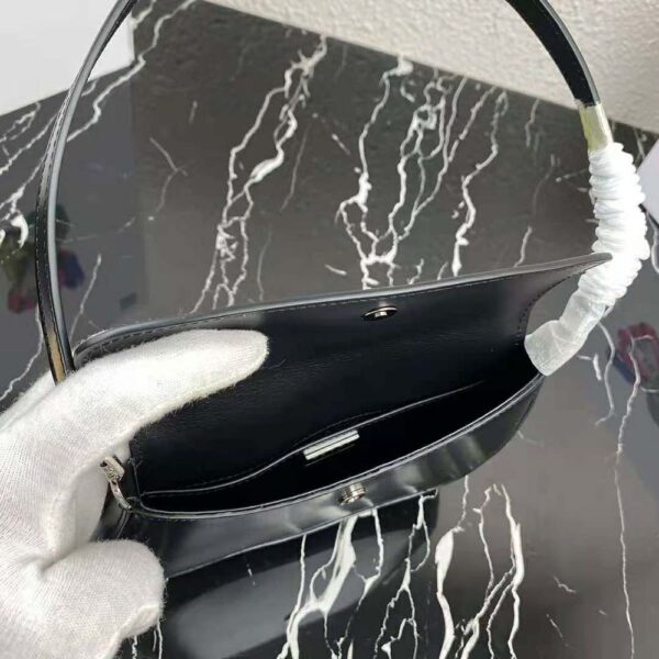 Prada Women Cleo Brushed Leather Dhoulder Bag with Flap-Black - Image 7
