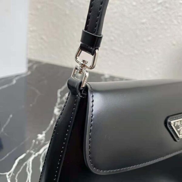 Prada Women Cleo Brushed Leather Dhoulder Bag with Flap-Black - Image 8