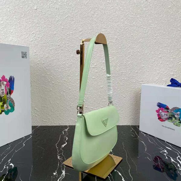 Prada Women Cleo Brushed Leather Dhoulder Bag with Flap-Lime - Image 4