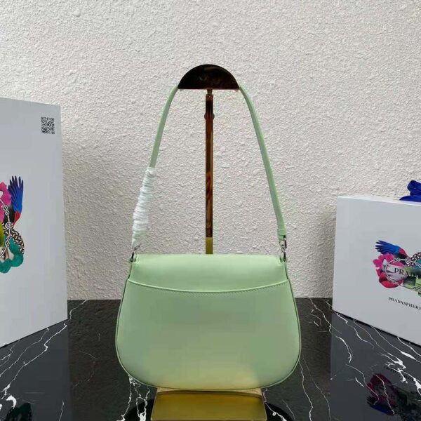 Prada Women Cleo Brushed Leather Dhoulder Bag with Flap-Lime - Image 3