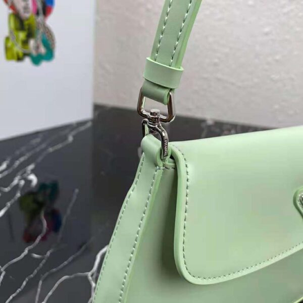 Prada Women Cleo Brushed Leather Dhoulder Bag with Flap-Lime - Image 8