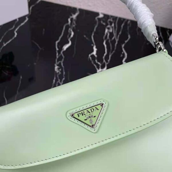Prada Women Cleo Brushed Leather Dhoulder Bag with Flap-Lime - Image 9
