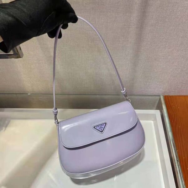 Prada Women Cleo Brushed Leather Shoulder Bag with Flap-Purple - Image 4