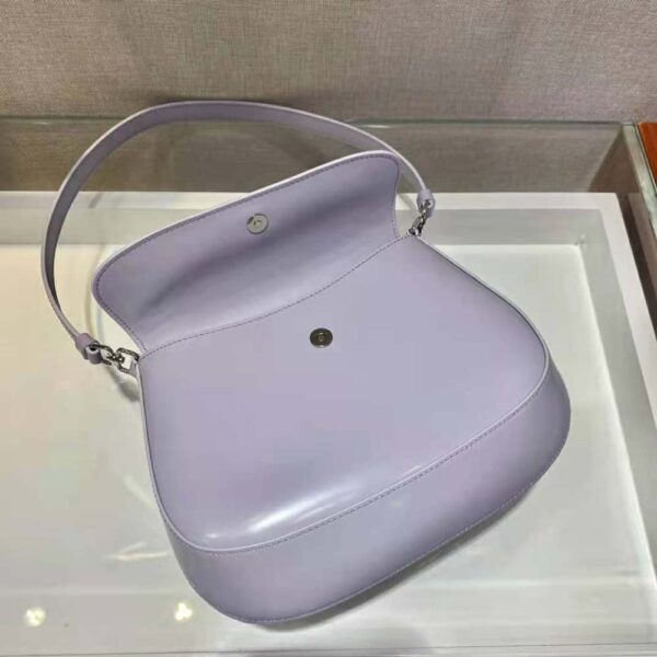 Prada Women Cleo Brushed Leather Shoulder Bag with Flap-Purple - Image 5