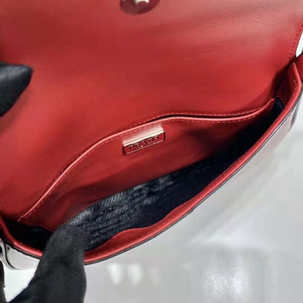 Prada Women Cleo Brushed Leather Shoulder Bag with Flap-Red - Image 10