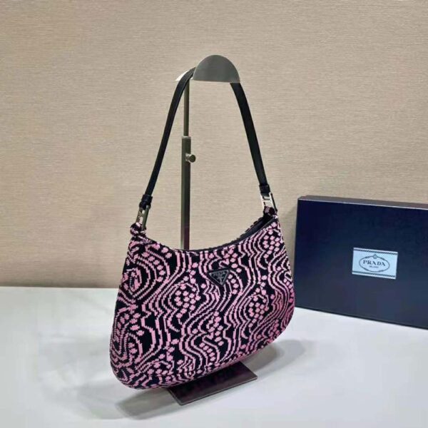 Prada Women Cleo Jacquard Knit and Leather Bag - Image 4