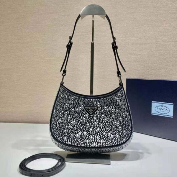 Prada Women Cleo Satin Bag with Appliques-Black - Image 2