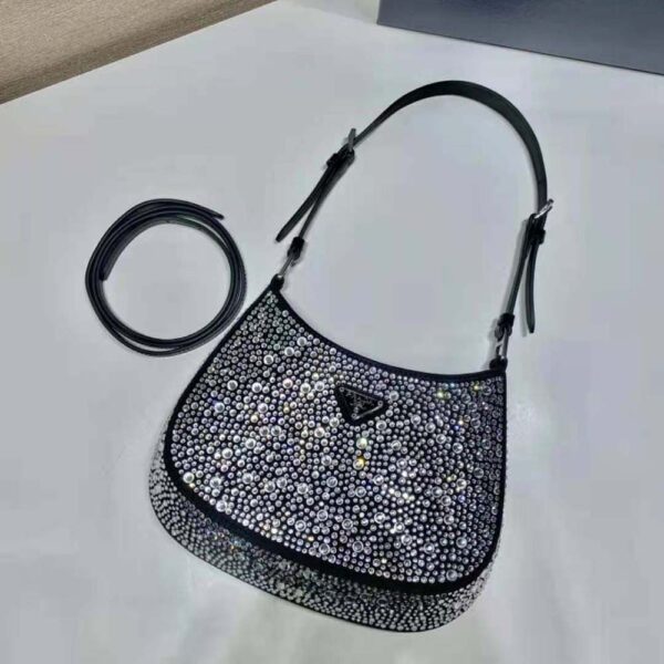 Prada Women Cleo Satin Bag with Appliques-Black - Image 6
