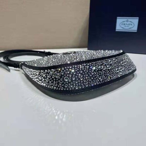 Prada Women Cleo Satin Bag with Appliques-Black - Image 8