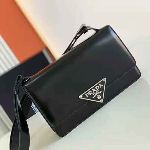 Prada Women Embleme Brushed-Leather Bag-Black - Image 2