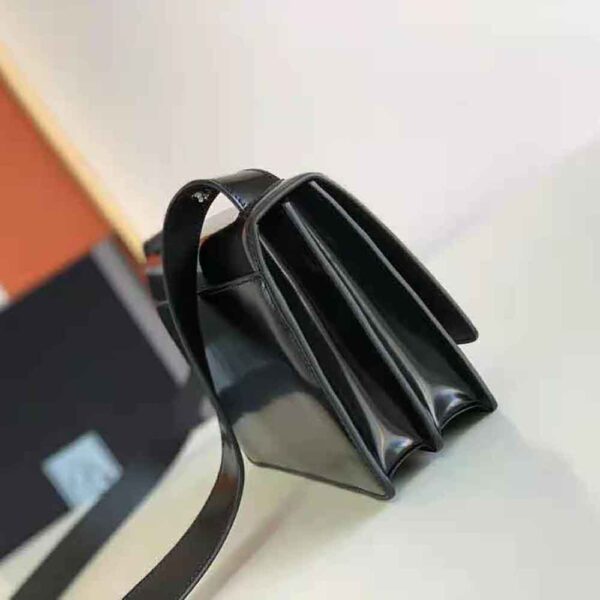 Prada Women Embleme Brushed-Leather Bag-Black - Image 6