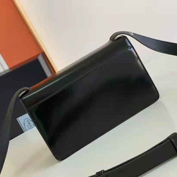 Prada Women Embleme Brushed-Leather Bag-Black - Image 3