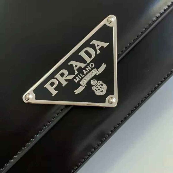 Prada Women Embleme Brushed-Leather Bag-Black - Image 9