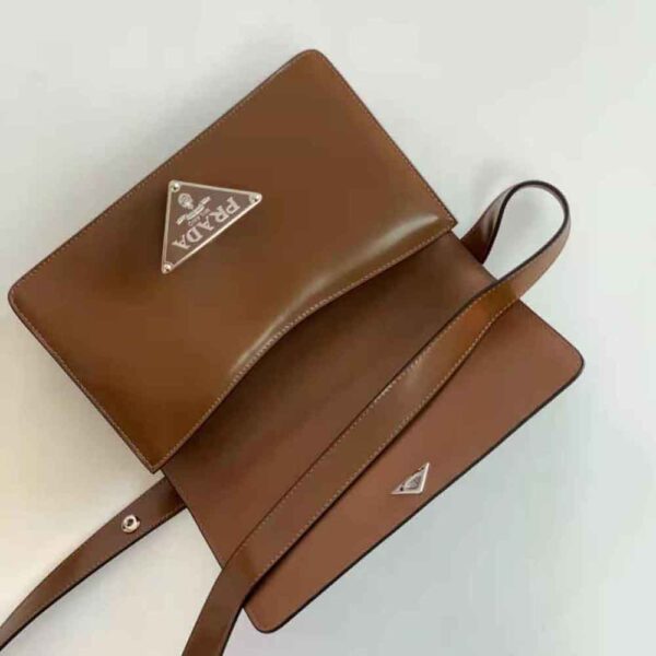 Prada Women Embleme Brushed-Leather Bag-Brown - Image 5