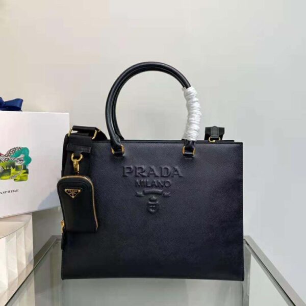 Prada Women Large Saffiano Leather Handbag-Black - Image 2