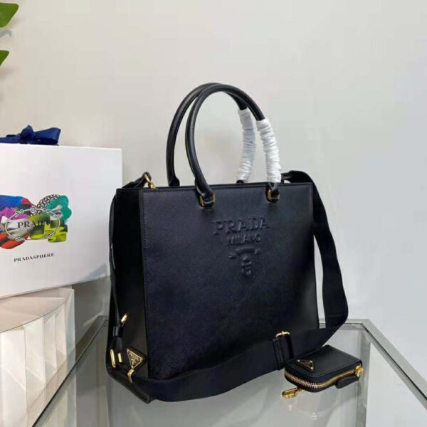 Prada Women Large Saffiano Leather Handbag-Black - Image 5