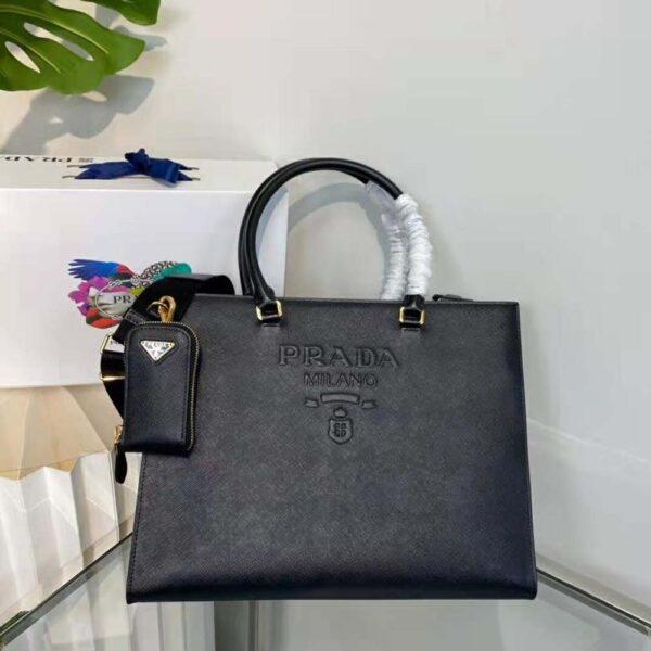 Prada Women Large Saffiano Leather Handbag-Black - Image 4