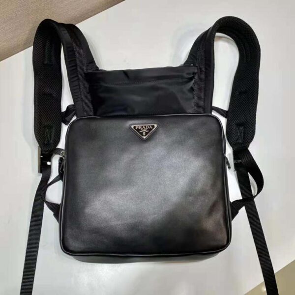 Prada Women Leather Backpack with Hood-Black - Image 3