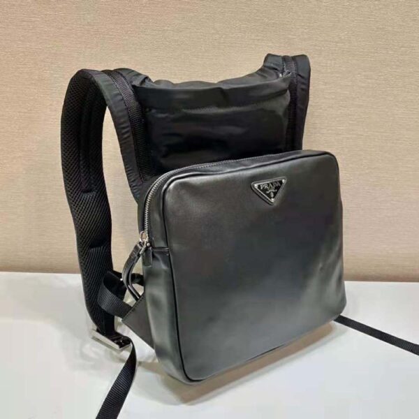 Prada Women Leather Backpack with Hood-Black - Image 4