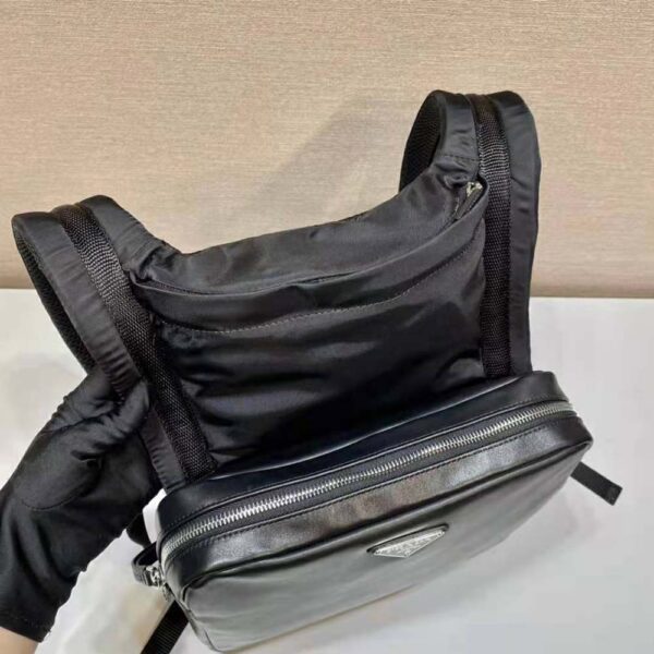 Prada Women Leather Backpack with Hood-Black - Image 6