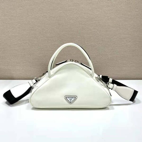 Prada Women Leather Prada Triangle Bag-White - Image 3