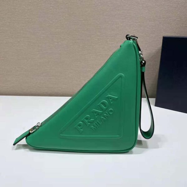 Prada Women Leather Triangle Leather Pouch-Green - Image 2