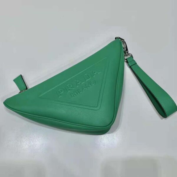 Prada Women Leather Triangle Leather Pouch-Green - Image 4