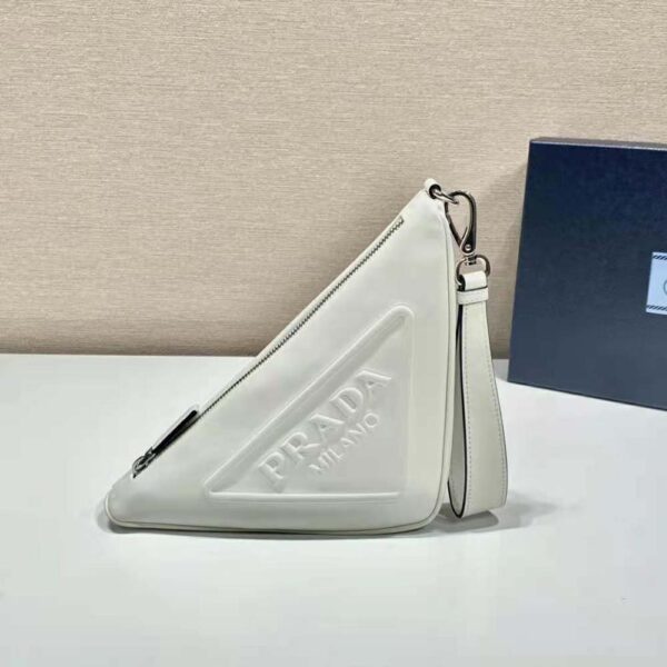 Prada Women Leather Triangle Leather Pouch-White - Image 2