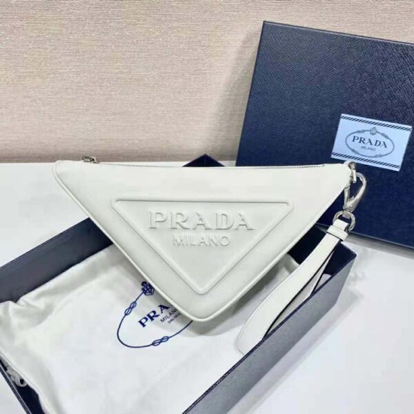 Prada Women Leather Triangle Leather Pouch-White - Image 5