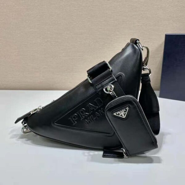 Prada Women Leather Triangle Shoulder Bag-Black - Image 2