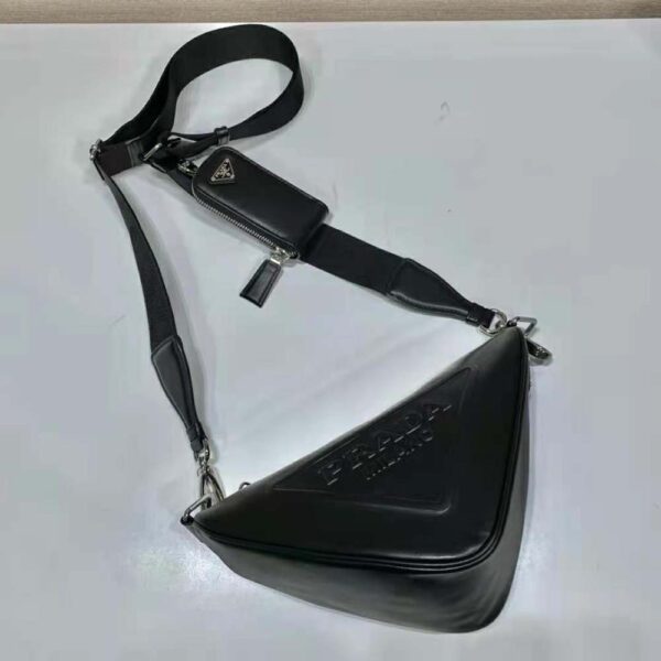 Prada Women Leather Triangle Shoulder Bag-Black - Image 4