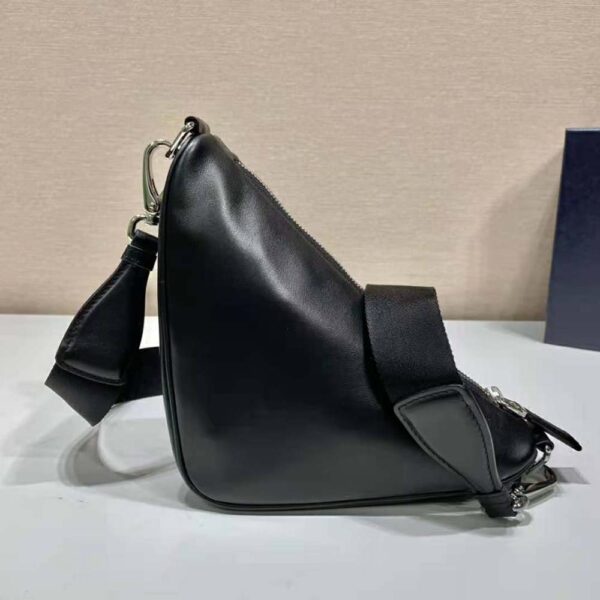 Prada Women Leather Triangle Shoulder Bag-Black - Image 3