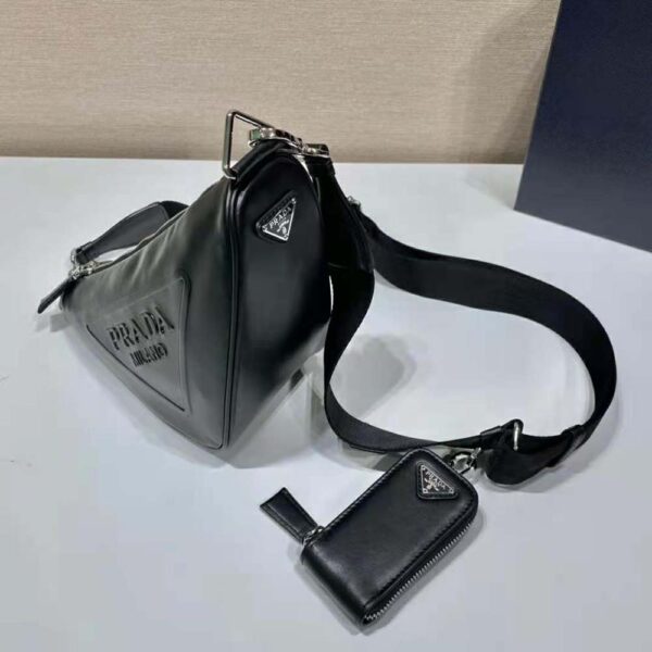Prada Women Leather Triangle Shoulder Bag-Black - Image 5