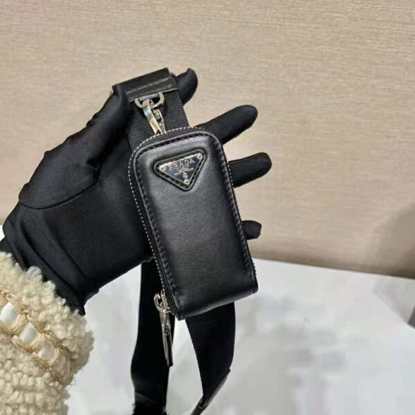 Prada Women Leather Triangle Shoulder Bag-Black - Image 9