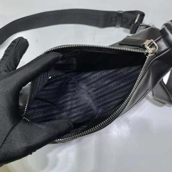 Prada Women Leather Triangle Shoulder Bag-Black - Image 8