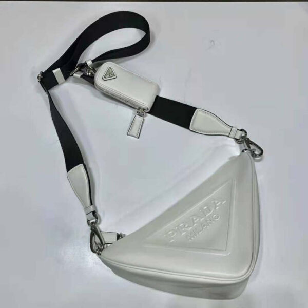 Prada Women Leather Triangle Shoulder Bag-White - Image 4