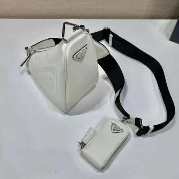 Prada Women Leather Triangle Shoulder Bag-White - Image 5