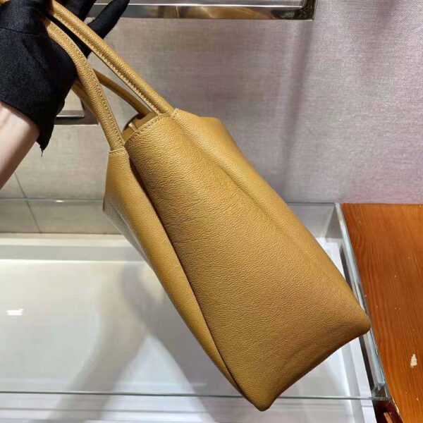 Prada Women Medium Leather Handbag with the Prada Metal Lettering Logo Illuminating Its Center-Brown - Image 8