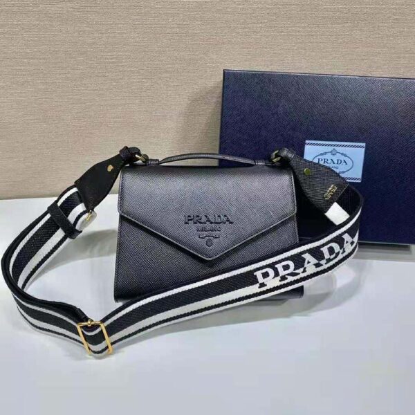 Prada Women Monochrome Saffiano and Leather Bag-Black - Image 2